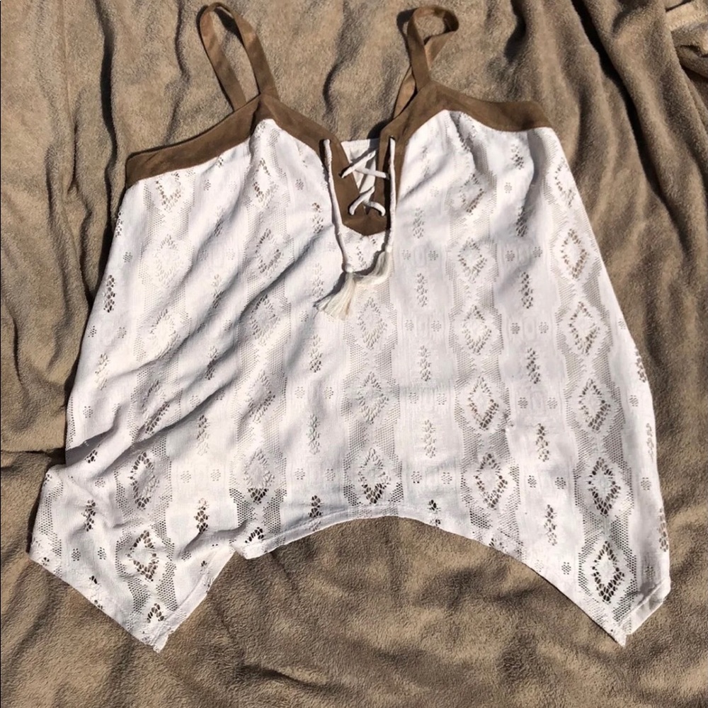 Handkerchief loose fitting cami top w faux suede